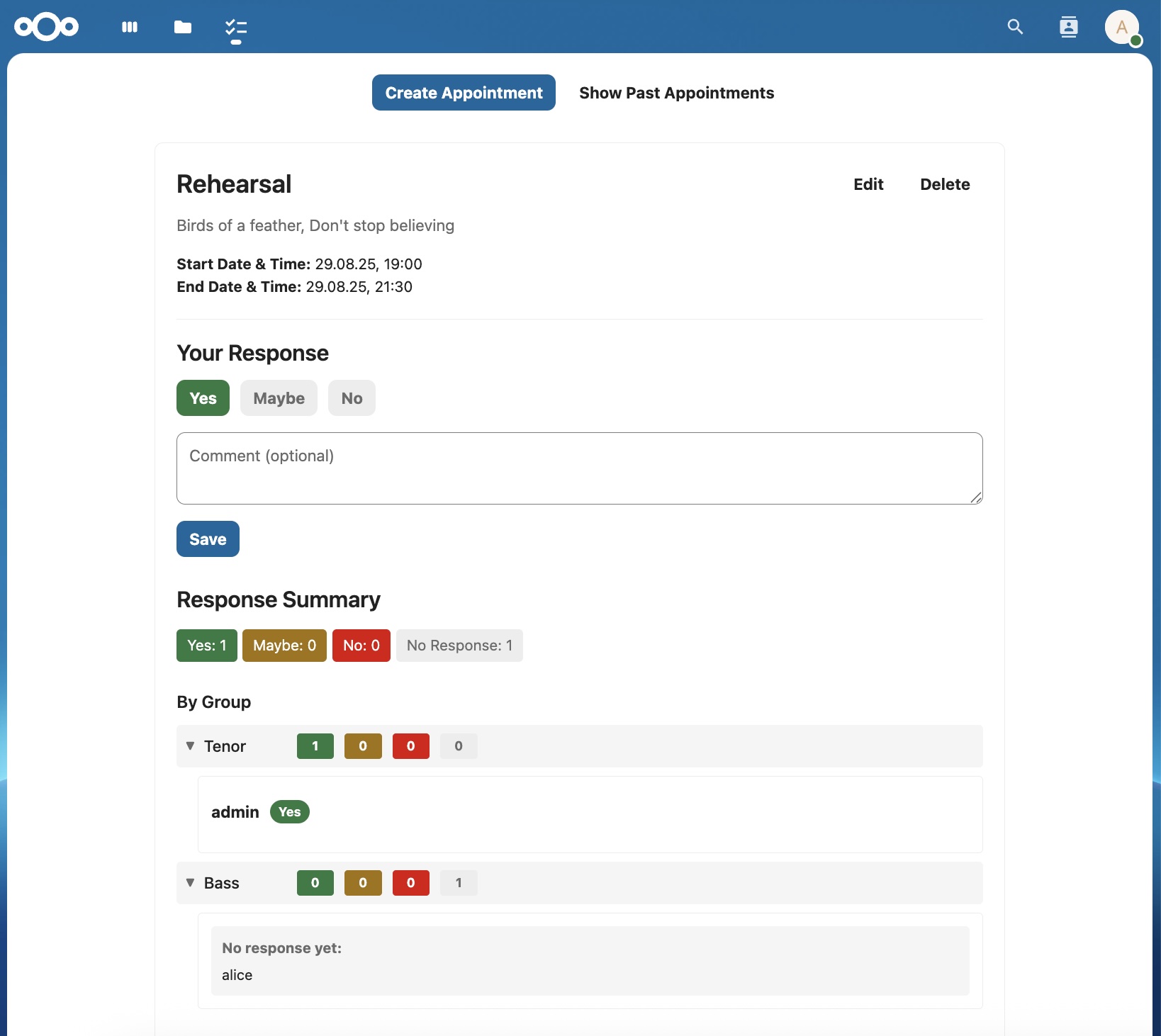 Group statistics interface